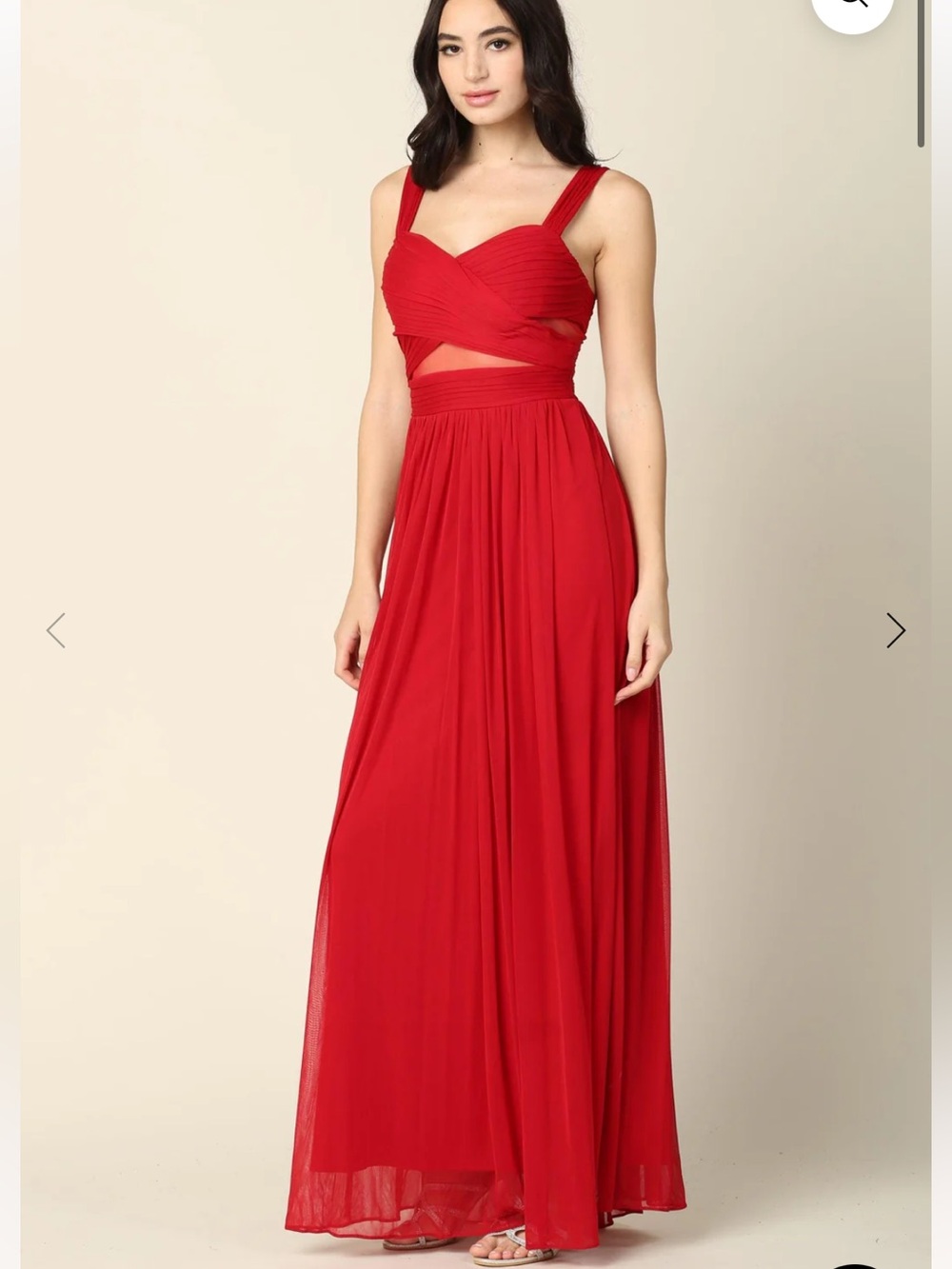 Red Pleated Crisscross Evening Dress